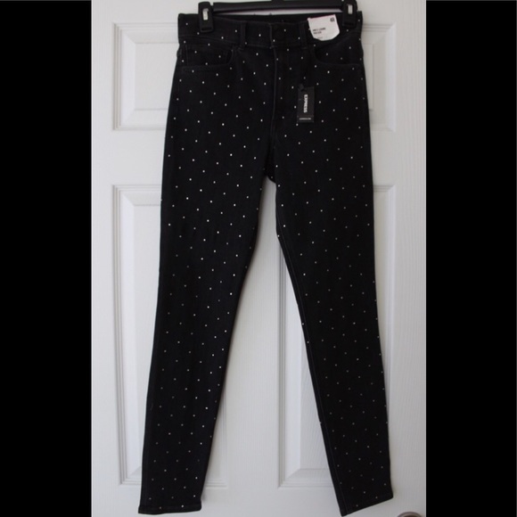 Express | Blk Wash Rhinestone Jeweled Skinny Jeans - Picture 8 of 12